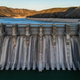 Sunrise on the dam in Mequinenza, Spain.